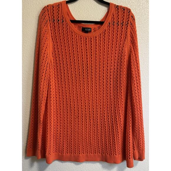 A.N.A Long-Sleeve Pointelle Open-Stitch Sweater Plus Size 3X Orange Pumpkin Fall - Picture 1 of 9